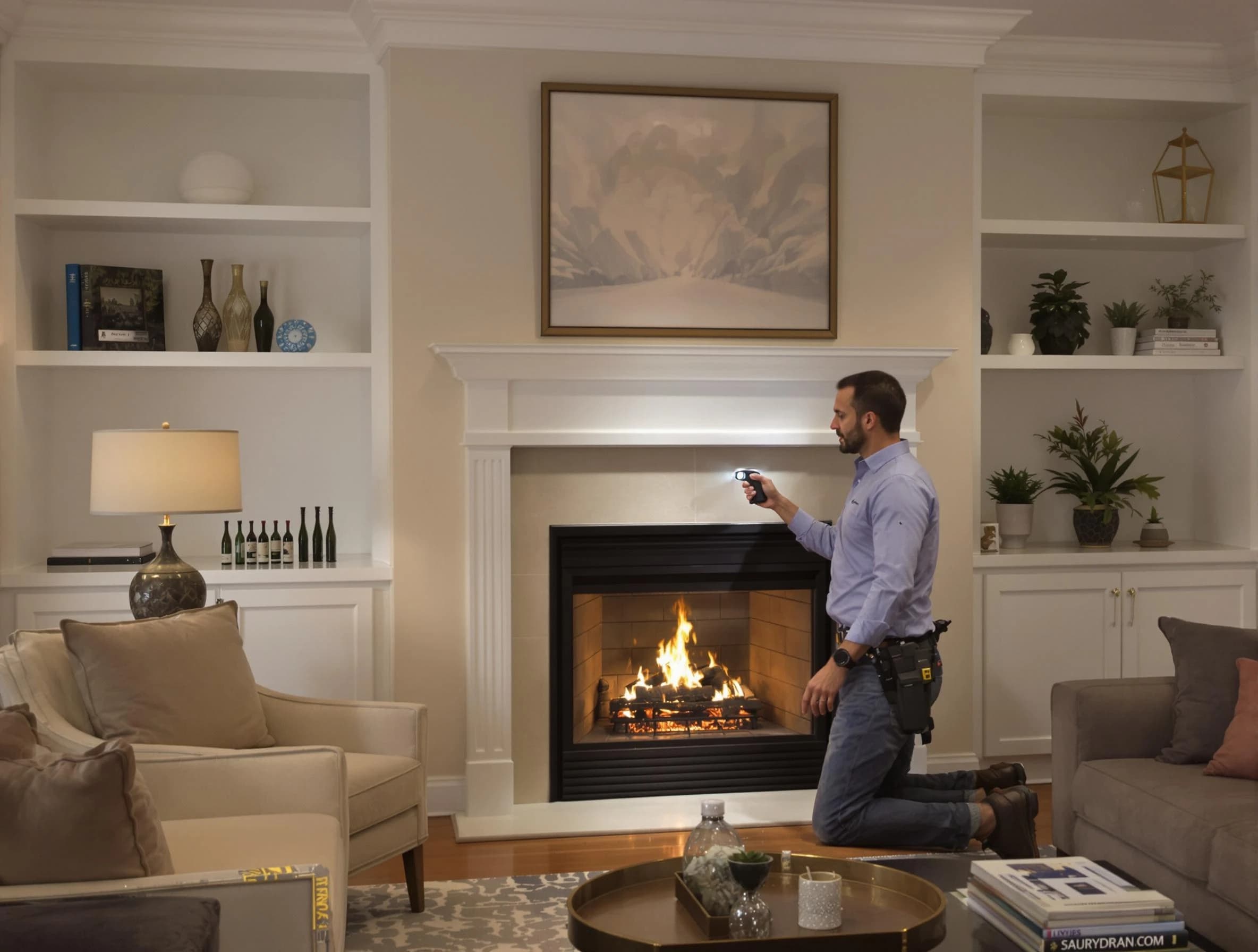 Kirtland AFB Chimney Sweep conducting a fireplace safety inspection in Kirtland AFB, NM